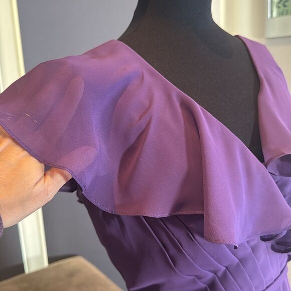Women’s Purple Flutter Sleeve Full Length Bridesmaid Dress Corset Back Size 10 - Picture 4 of 13